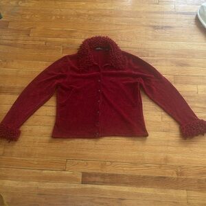 Valerie by Valerie Stevens Poodle Collar and Sleeves Red Cardigan